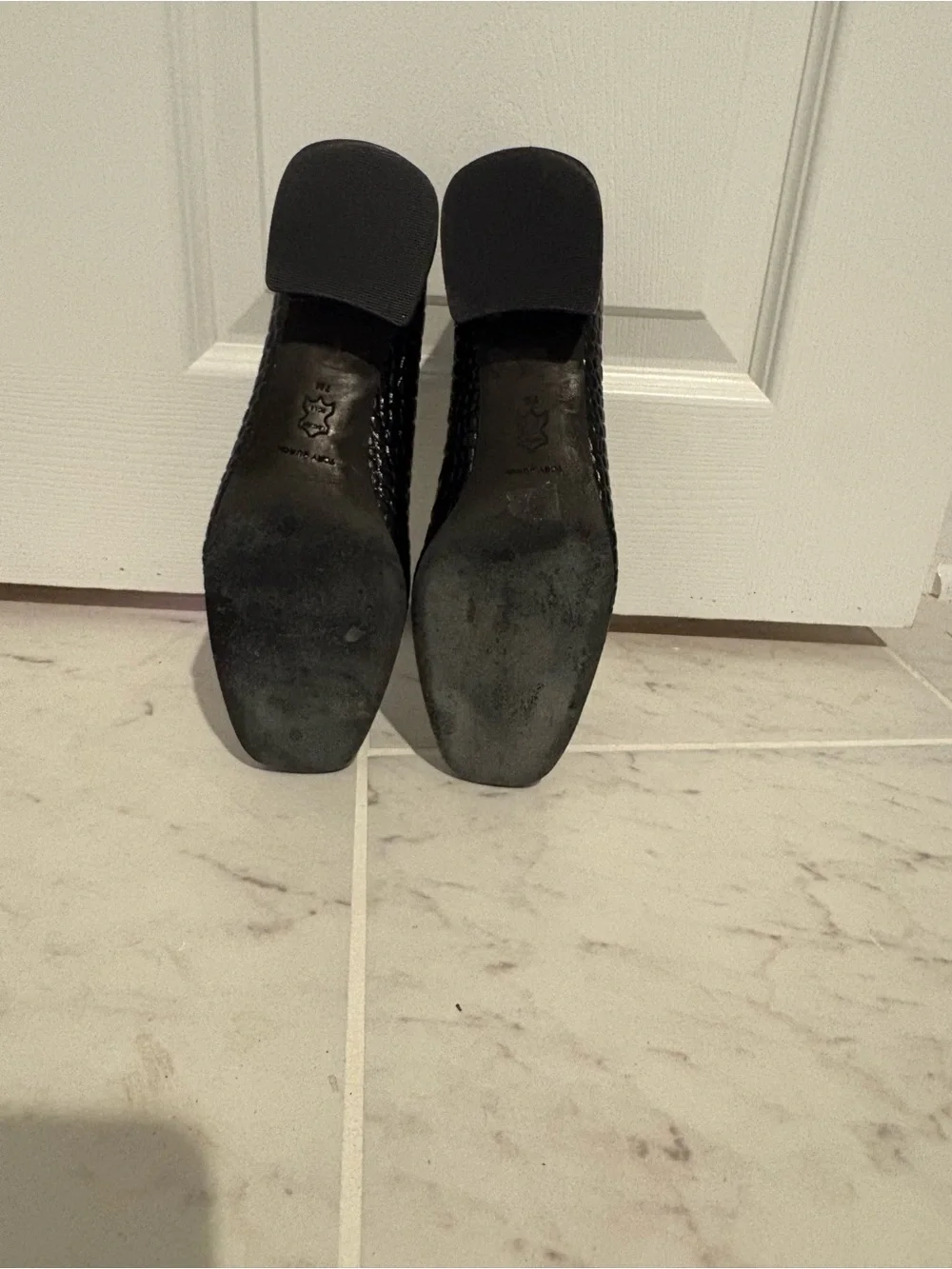 Tory Burch Black Embossed Snakeskin Double T Loafers